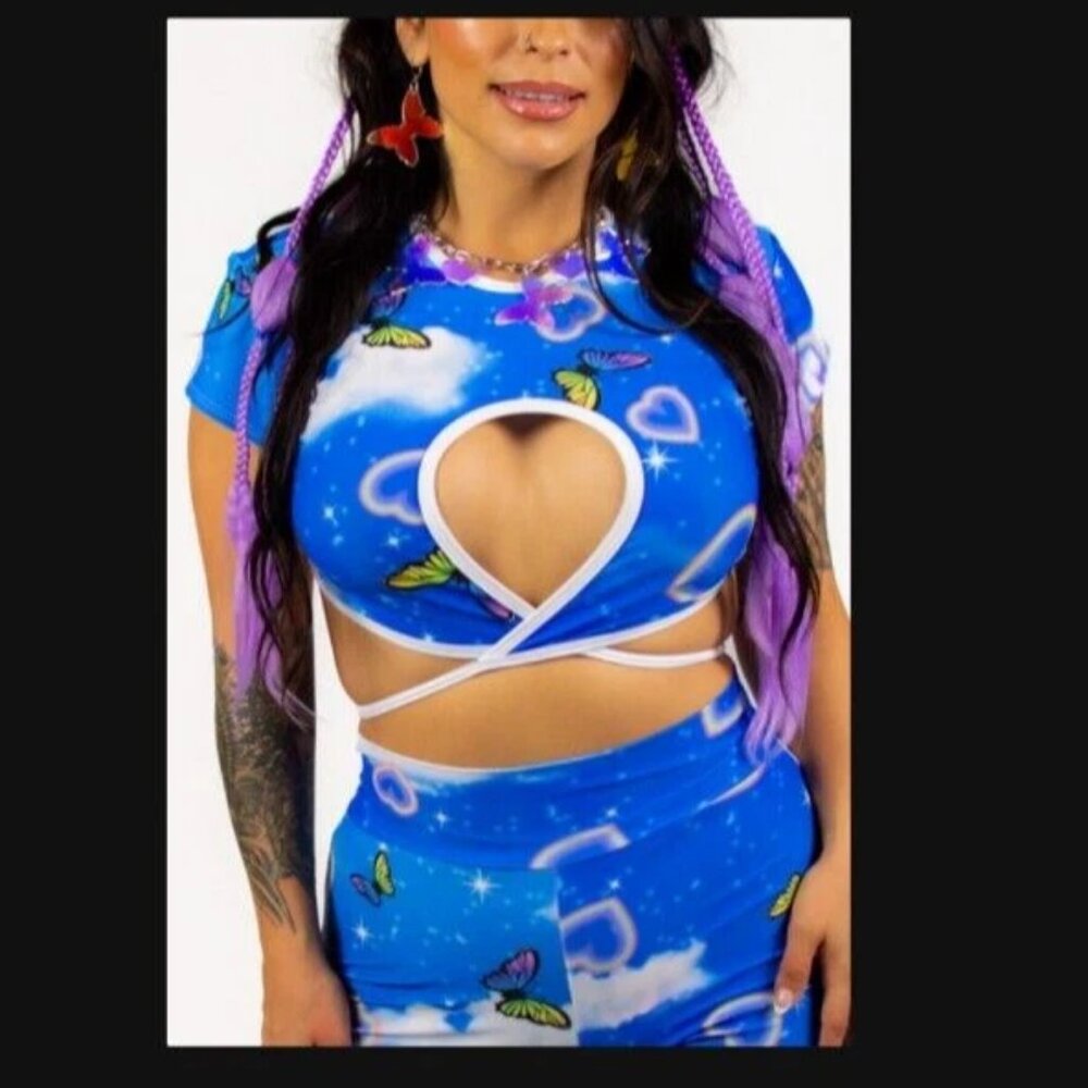 Rolita Couture - Flirt With Me Cotton Kandiwrap Crop Top+Pants. Rave festival